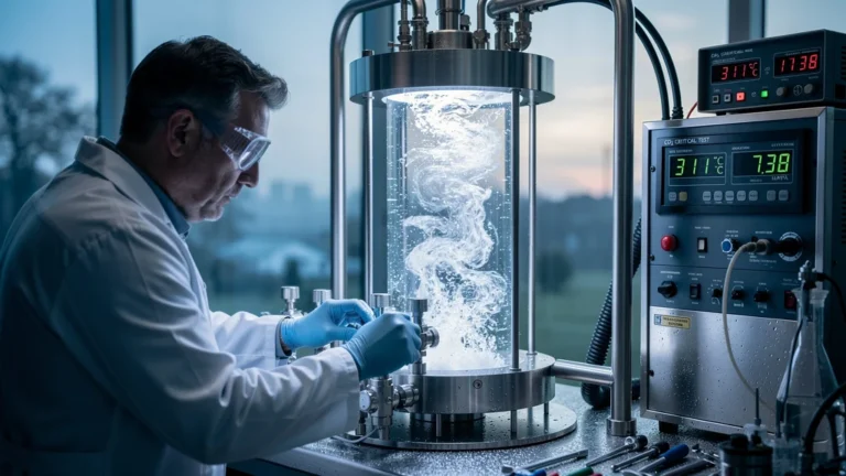Image ultra-réaliste du point critique du CO2 en laboratoire pour comprendre ce gaz polyvalent