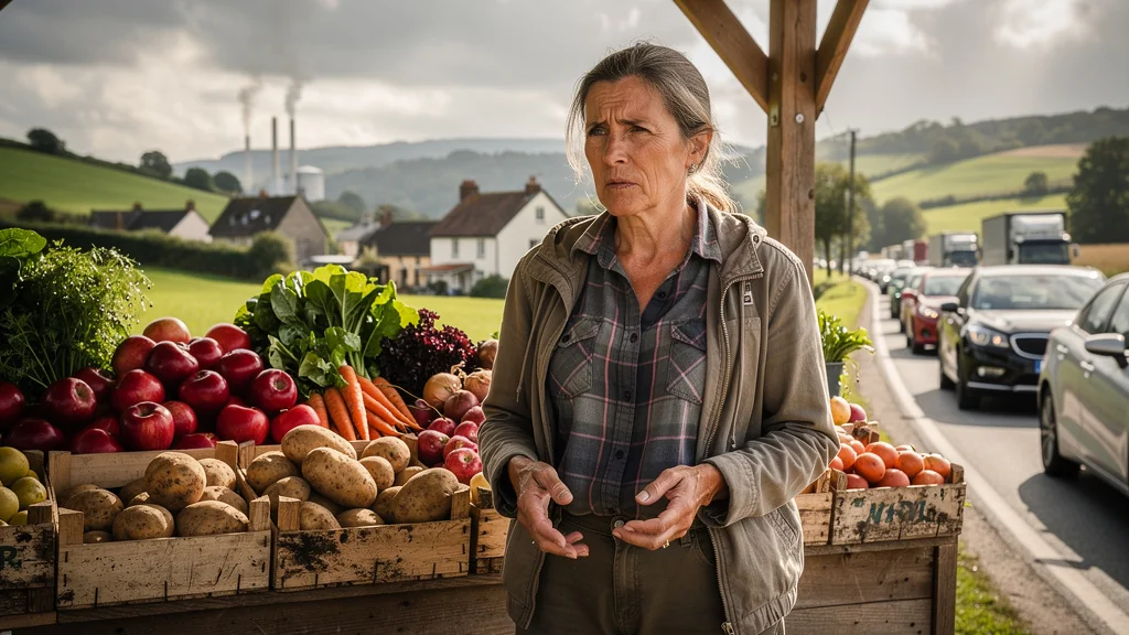 Femme réfléchissant au marché local remettant en cause le local comme toujours plus vert