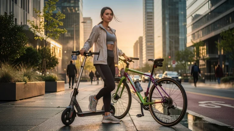 Suivi six semaines trajets trottinette et vélo, comparaison effort corps dans ville urbaine moderne