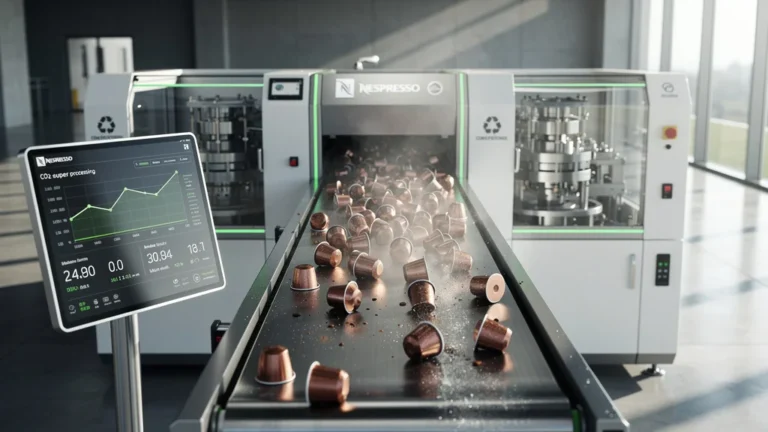 Recyclage efficace des capsules Nespresso en aluminium dans une usine moderne et lumineuse