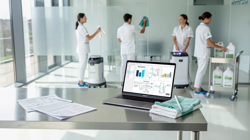 Bureau moderne impeccable illustrant Elior services propreté et santé, ambiance professionnelle et hygiénique