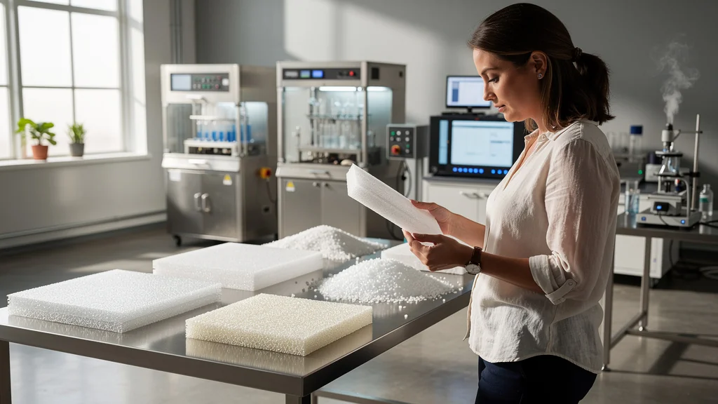 Image hyper-réaliste du recyclage de polystyrène après 6 mois de test en laboratoire écologique